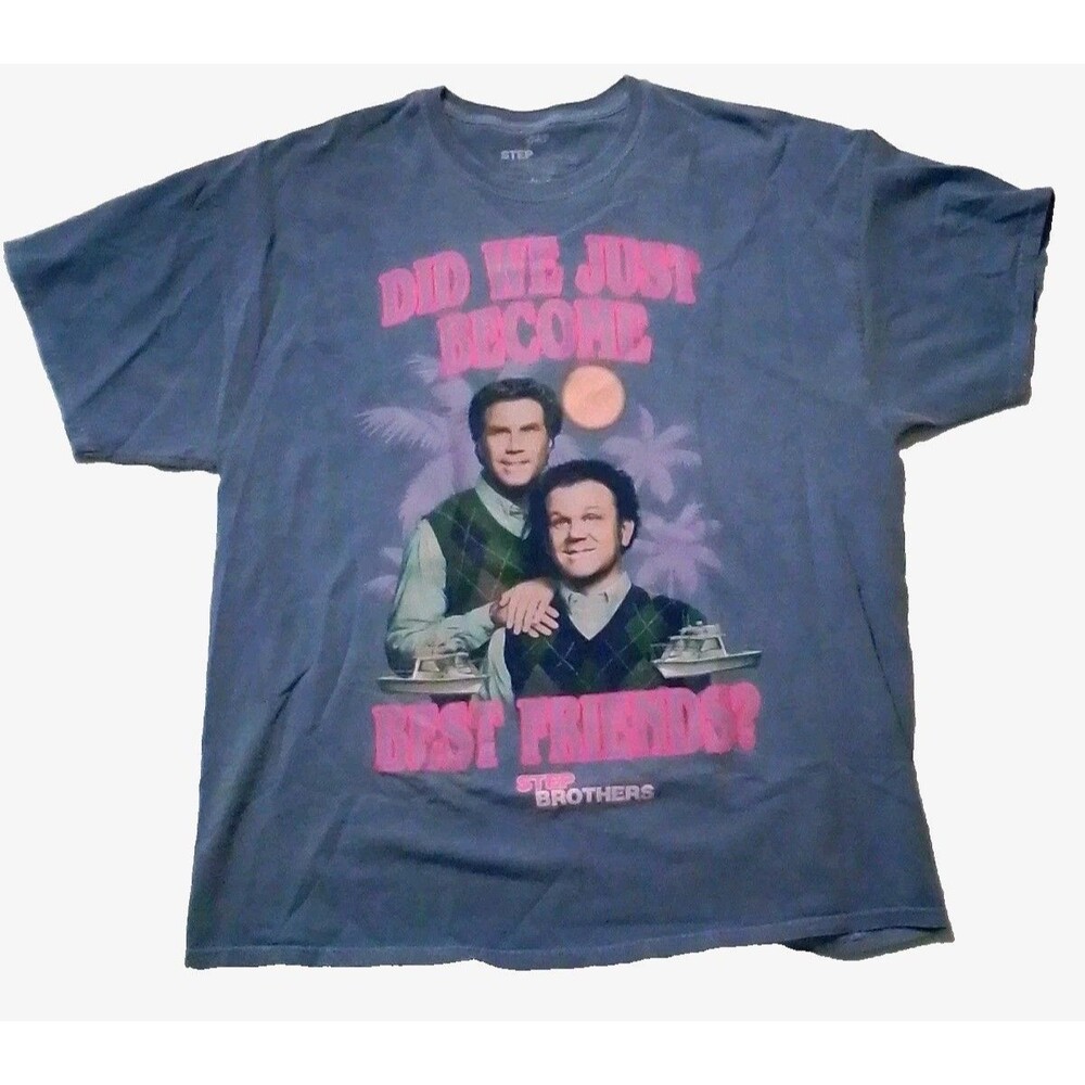 Step Brothers Did We Just Become Best Friends Movie Blue Graphic T-Shirt XL